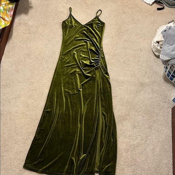None Dresses & Skirts - Stretchy Velvet Green Velour Long Dress S/M Ren Faire